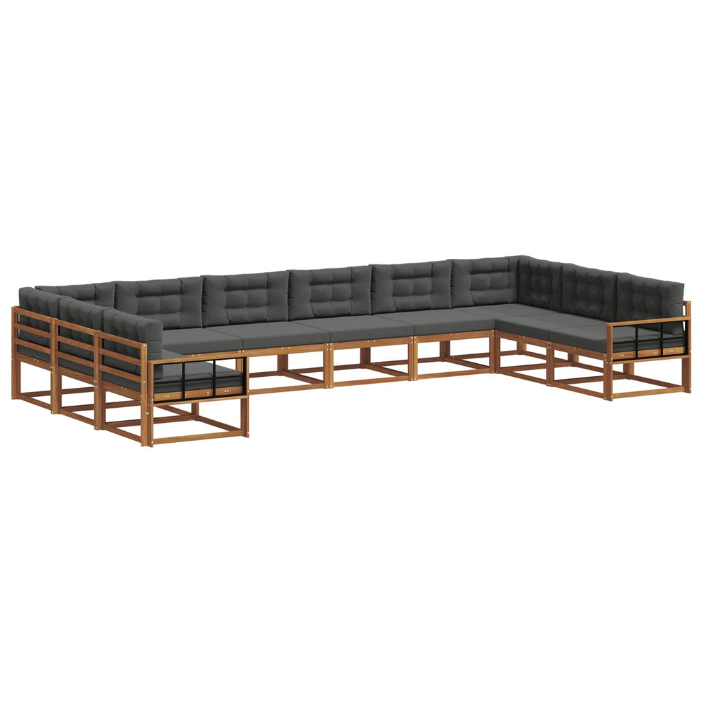 Outdoor-Sofagarnitur mit Kissen 10 pcs Natur und Anthrazit