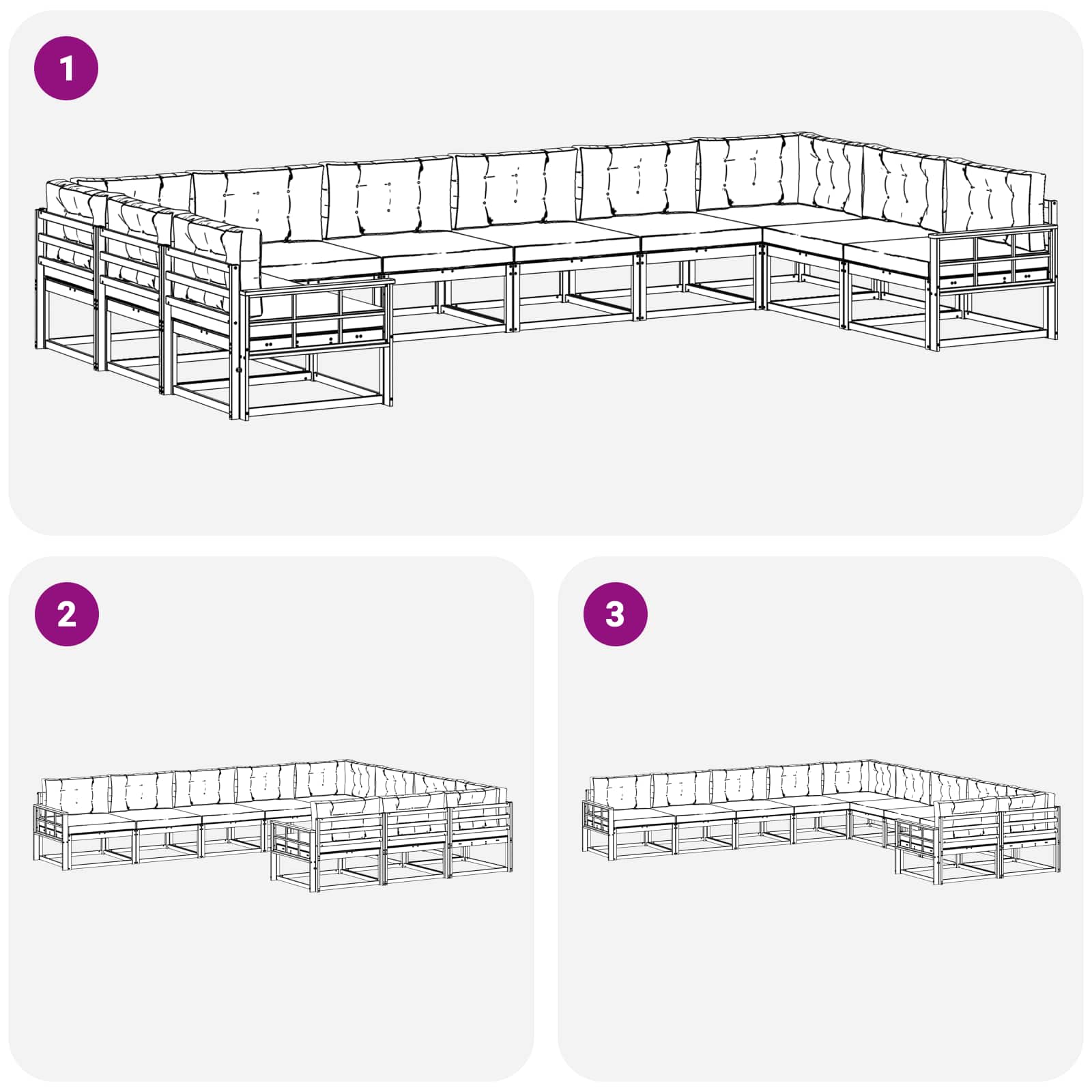 Outdoor-Sofagarnitur mit Kissen 10 pcs Natur und Anthrazit