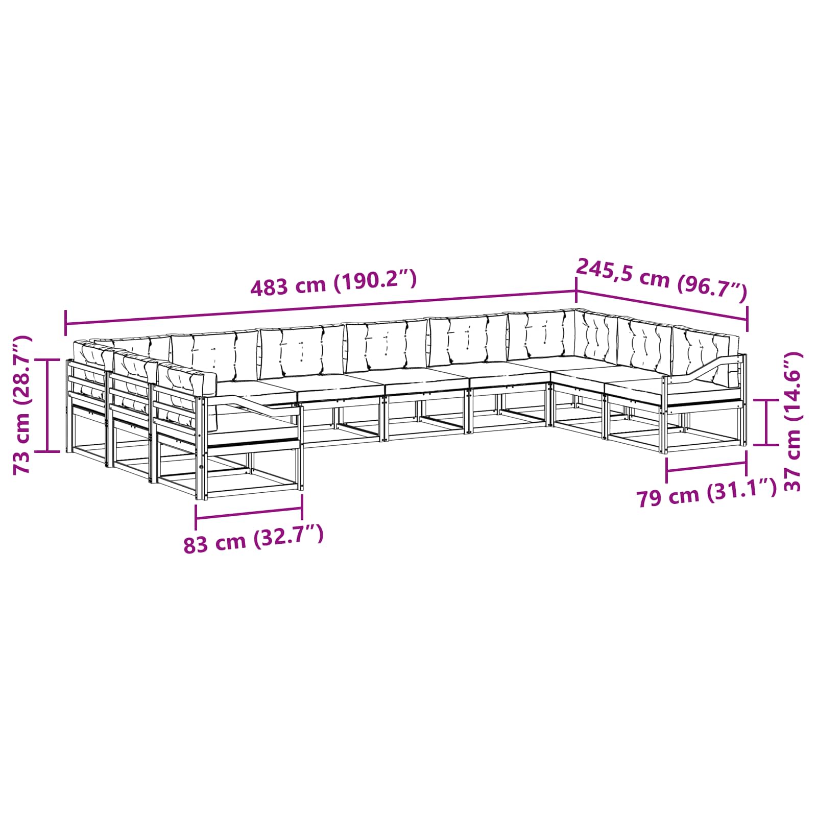 Outdoor-Sofagarnitur mit Kissen 10 pcs Natur und Creme