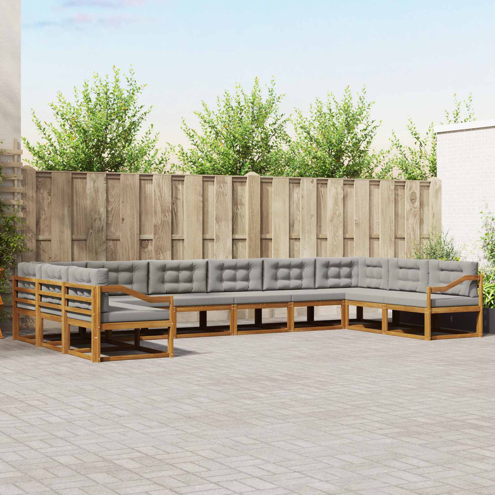 Outdoor-Sofagarnitur mit Kissen 10 pcs Natürlich und Hellgrau