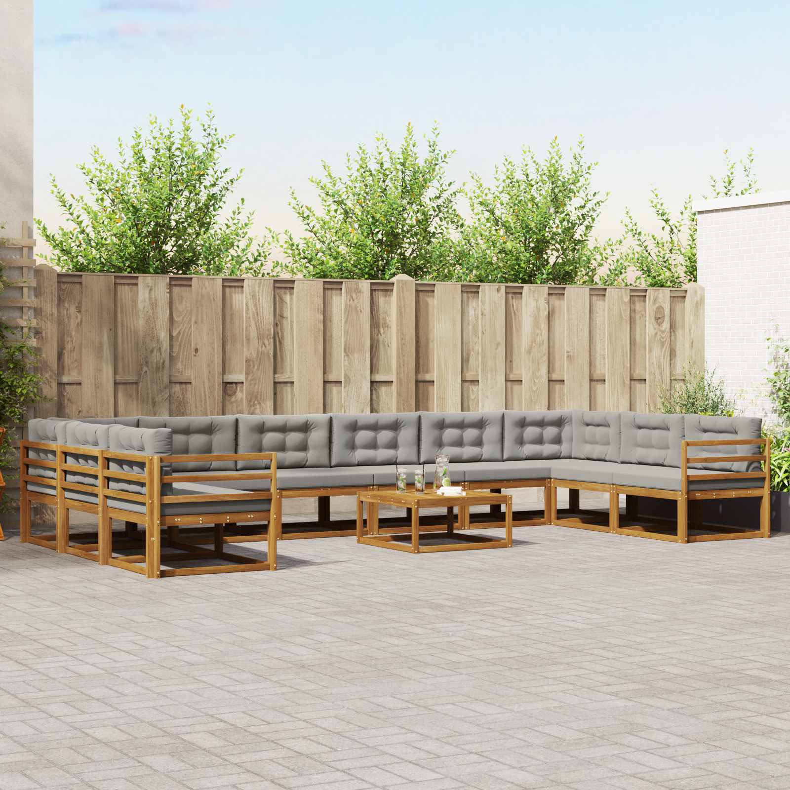 Outdoor-Sofagarnitur mit Kissen 11 pcs Natürlich und Hellgrau