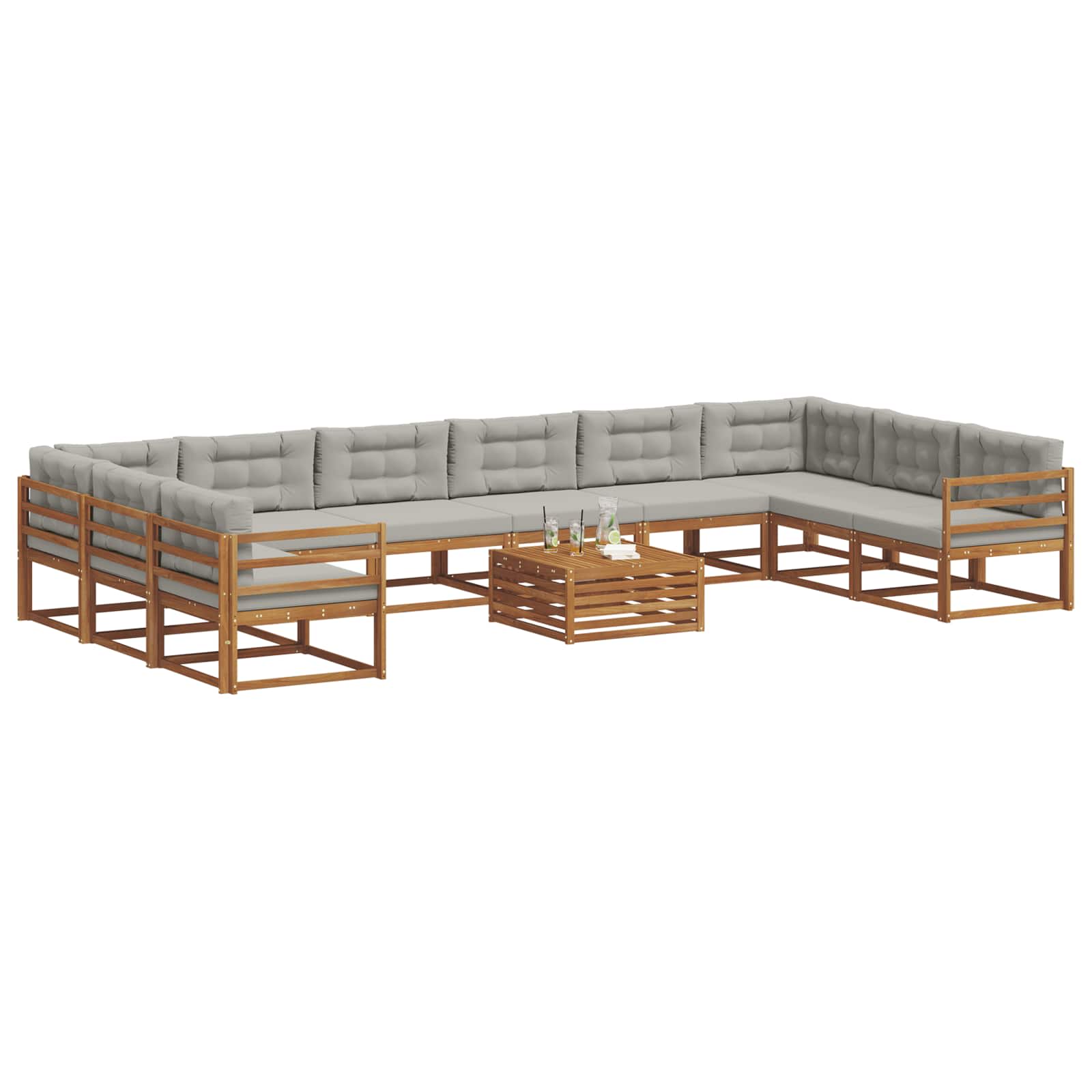 Outdoor-Sofagarnitur mit Kissen 11 pcs Natürlich und Hellgrau