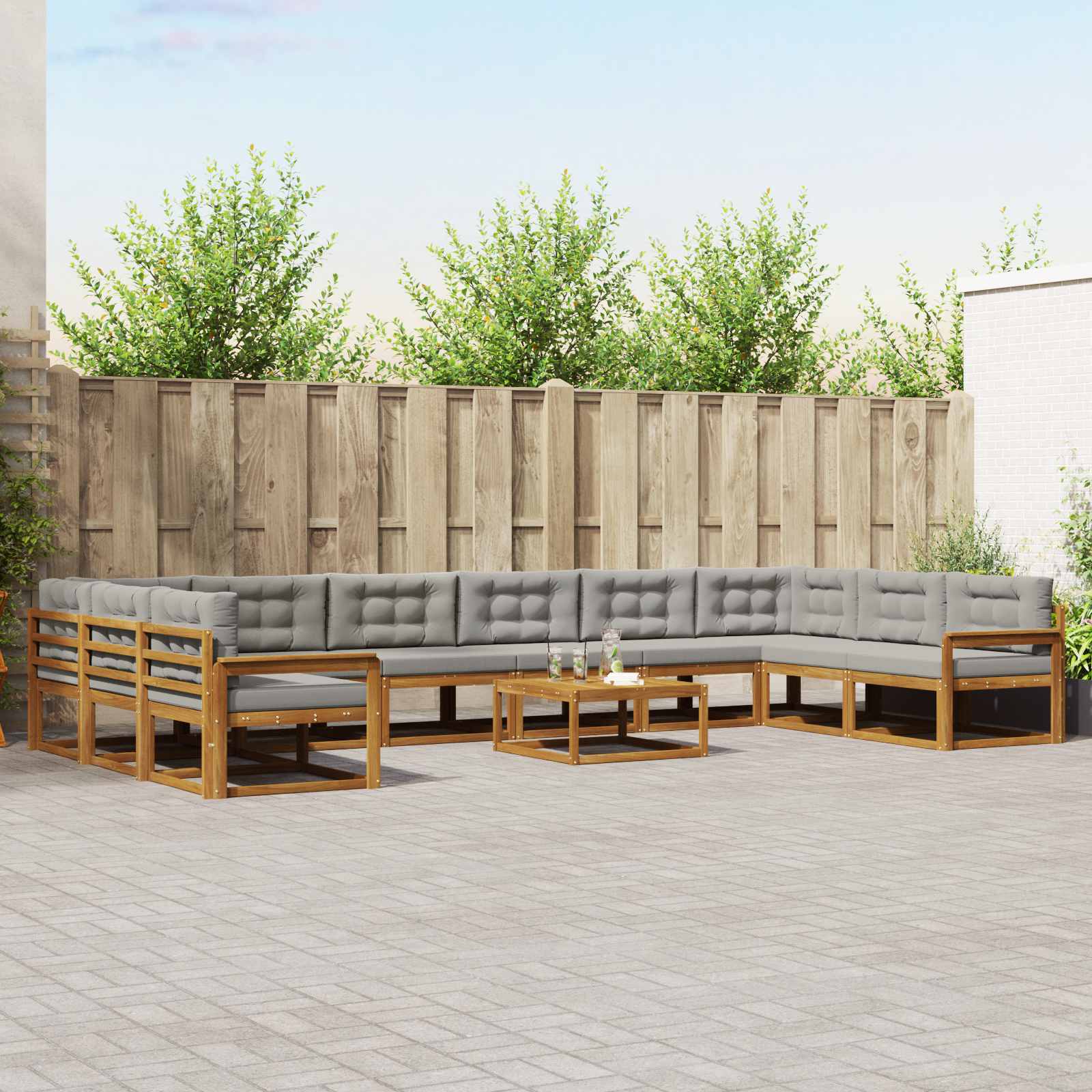 Outdoor-Sofagarnitur mit Kissen 11 pcs Natürlich und Hellgrau