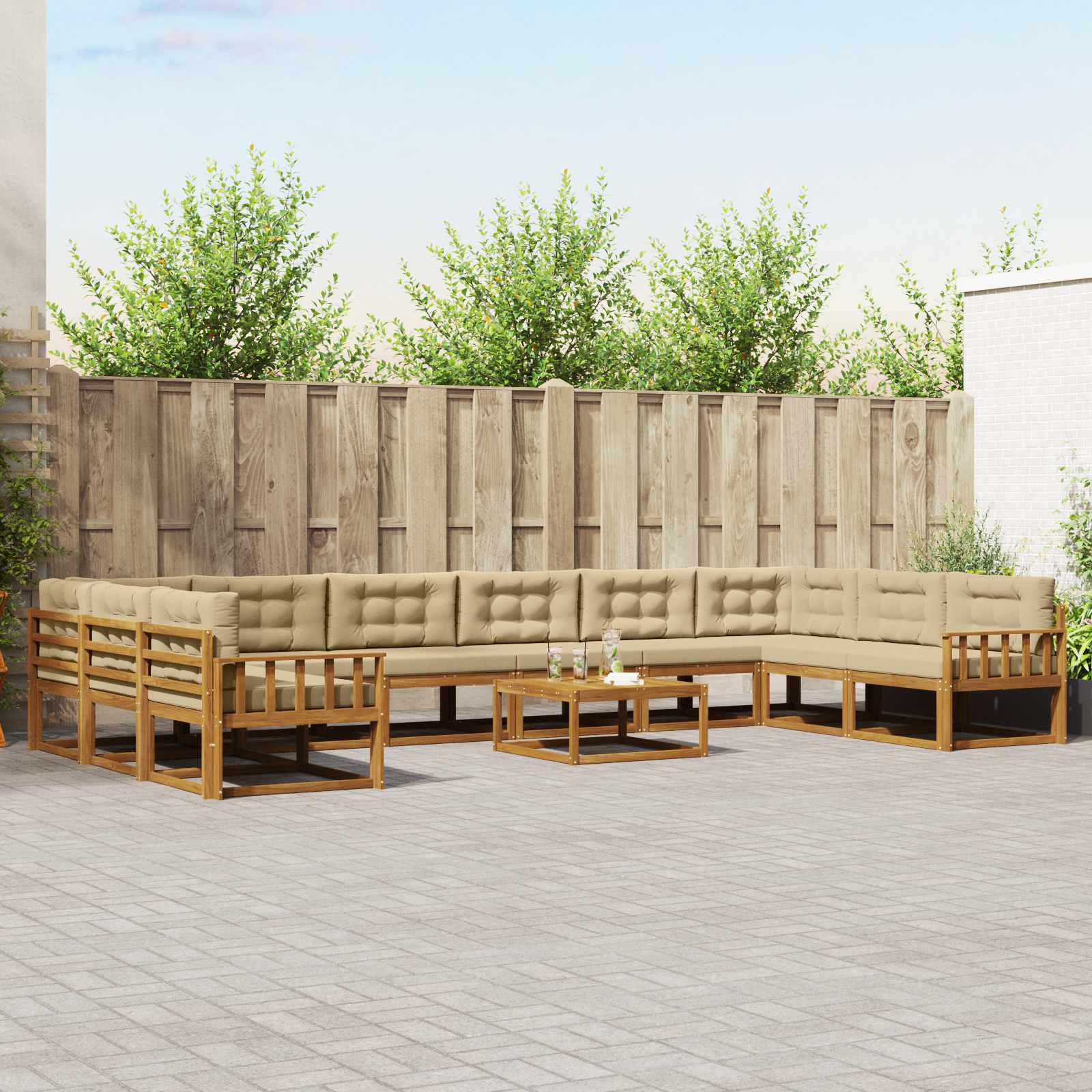 Outdoor-Sofagarnitur mit Kissen 11 pcs Natur und Beige