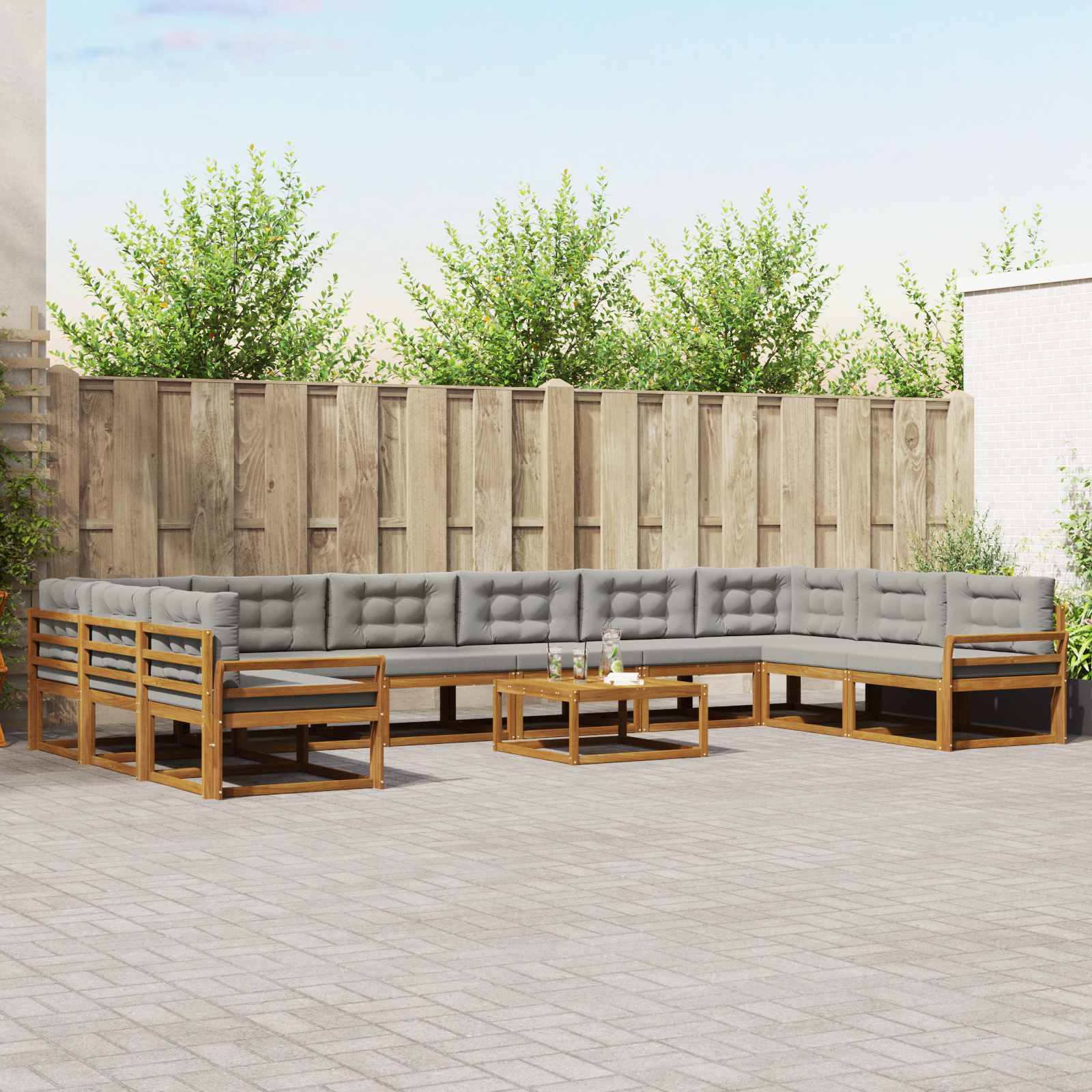 Outdoor-Sofagarnitur mit Kissen 11 pcs Natürlich und Hellgrau