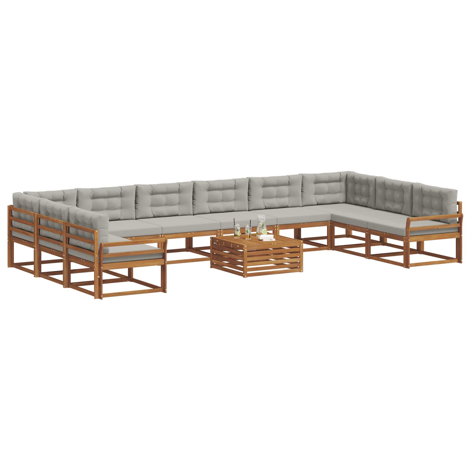 Outdoor-Sofagarnitur mit Kissen 11 pcs Natürlich und Hellgrau