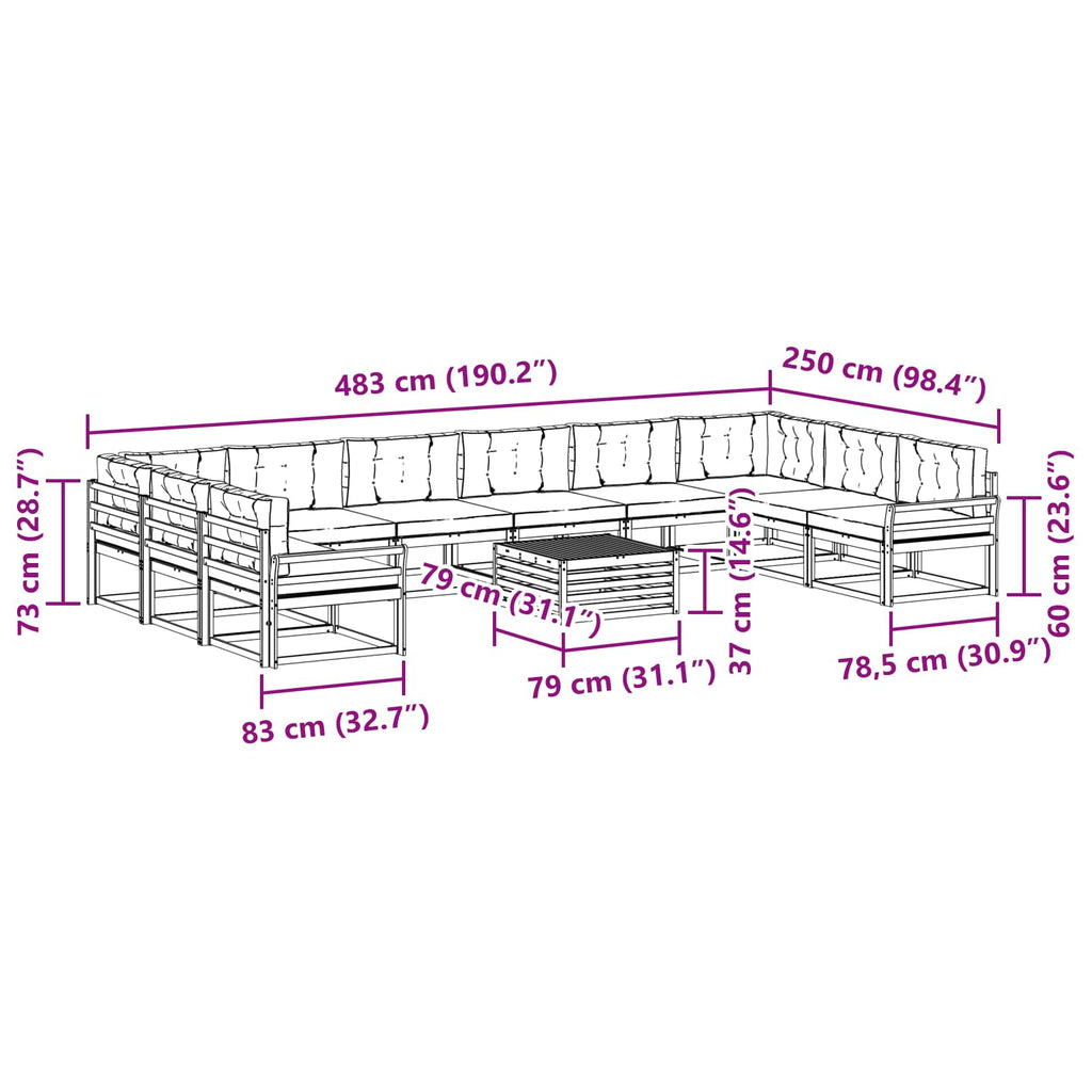 Outdoor-Sofagarnitur mit Kissen 11 pcs Natur und Anthrazit