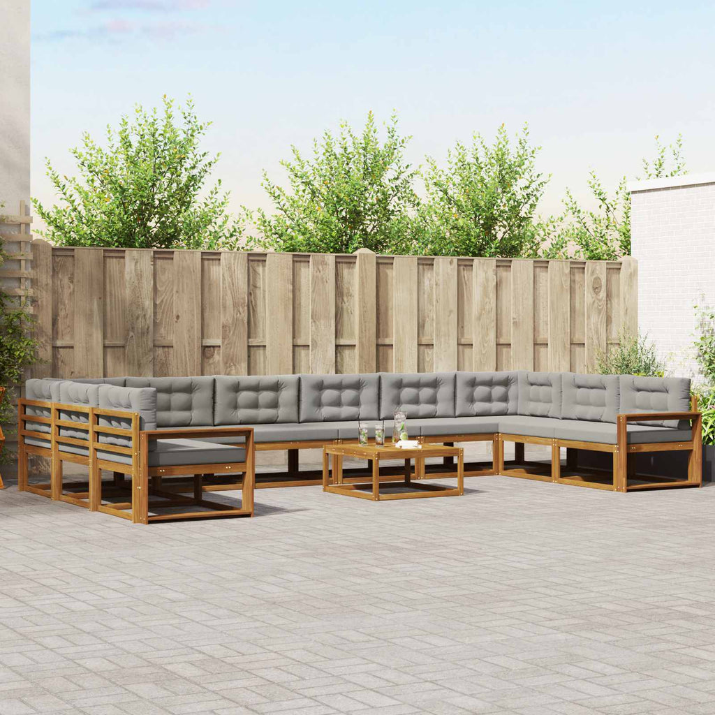 Outdoor-Sofagarnitur mit Kissen 11 pcs Natürlich und Hellgrau