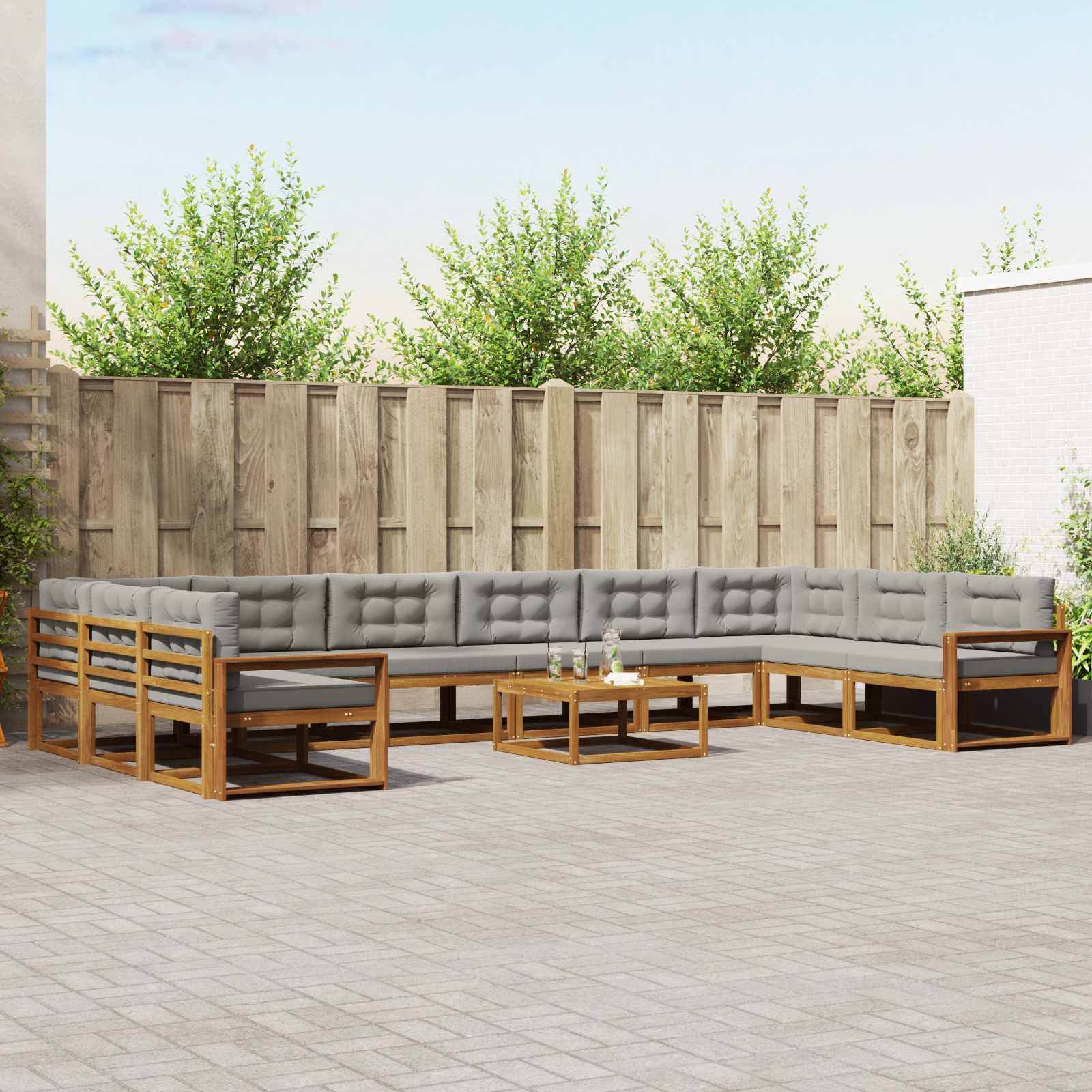 Outdoor-Sofagarnitur mit Kissen 11 pcs Natürlich und Hellgrau
