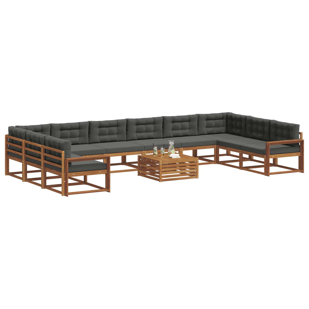 Outdoor-Sofagarnitur mit Kissen 11 pcs Natur und Anthrazit