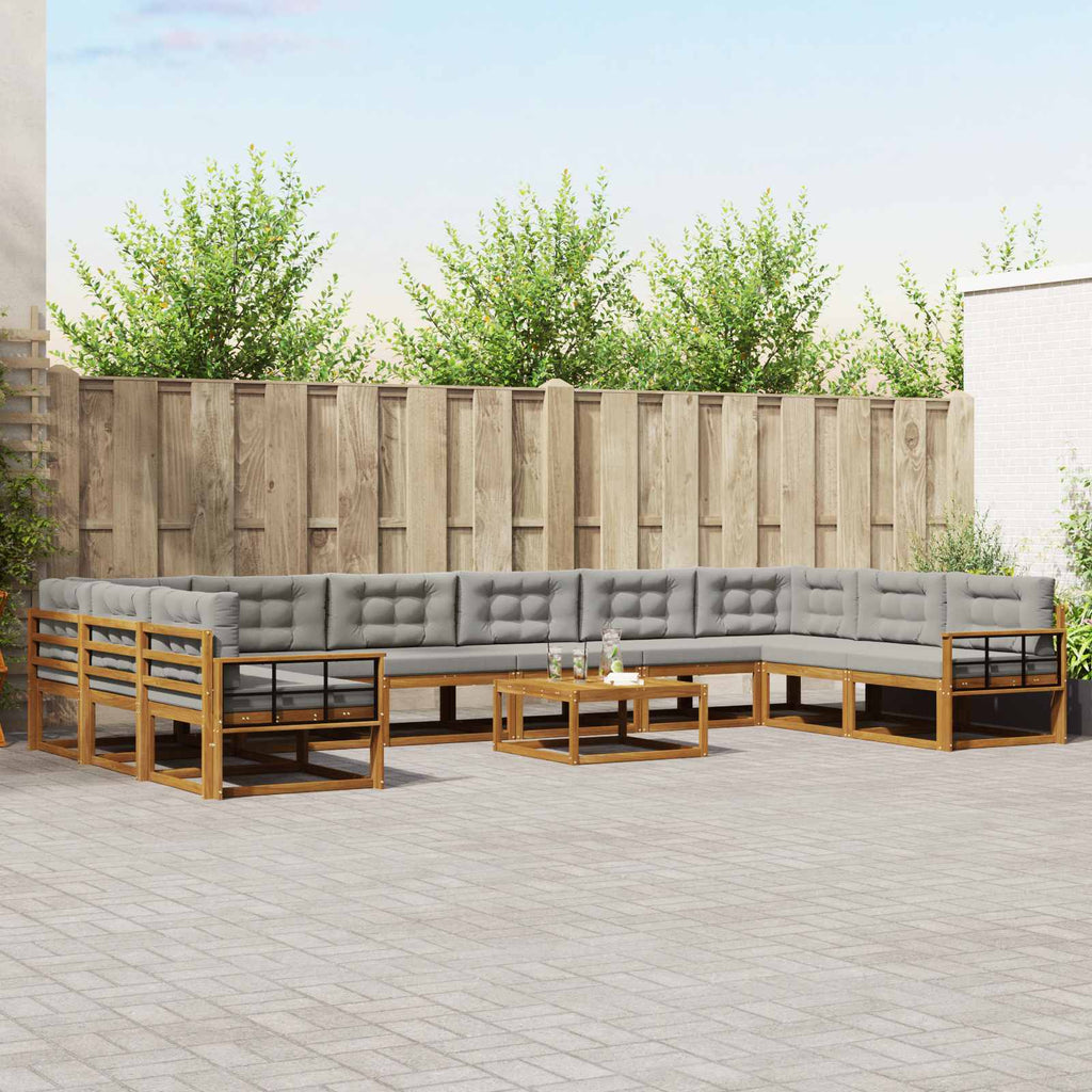 Outdoor-Sofagarnitur mit Kissen 11 pcs Natürlich und Hellgrau