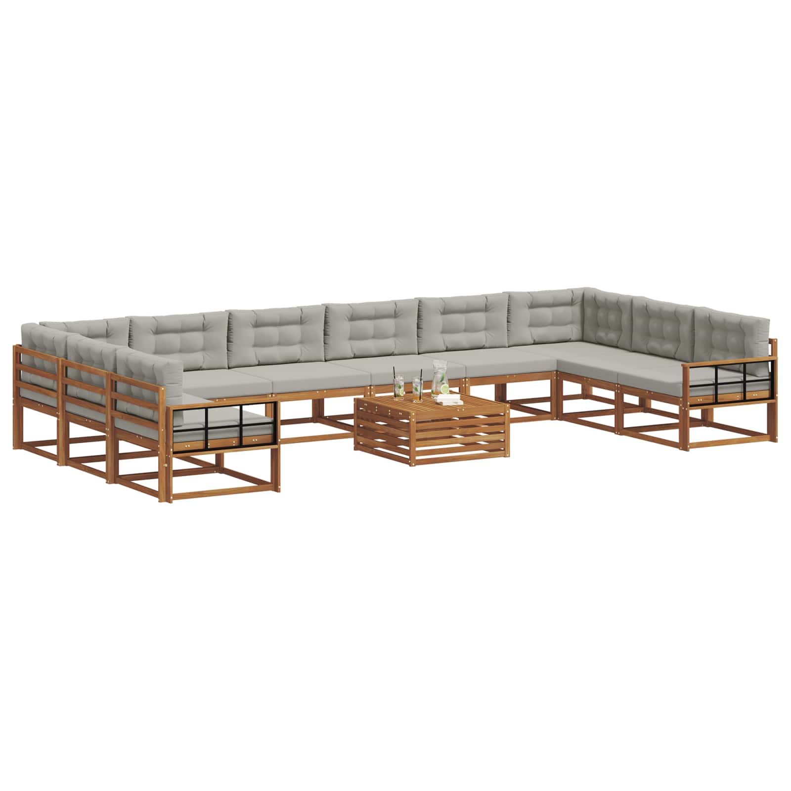 Outdoor-Sofagarnitur mit Kissen 11 pcs Natürlich und Hellgrau