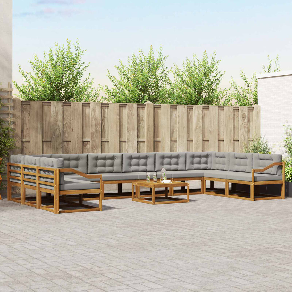 Outdoor-Sofagarnitur mit Kissen 11 pcs Natürlich und Hellgrau