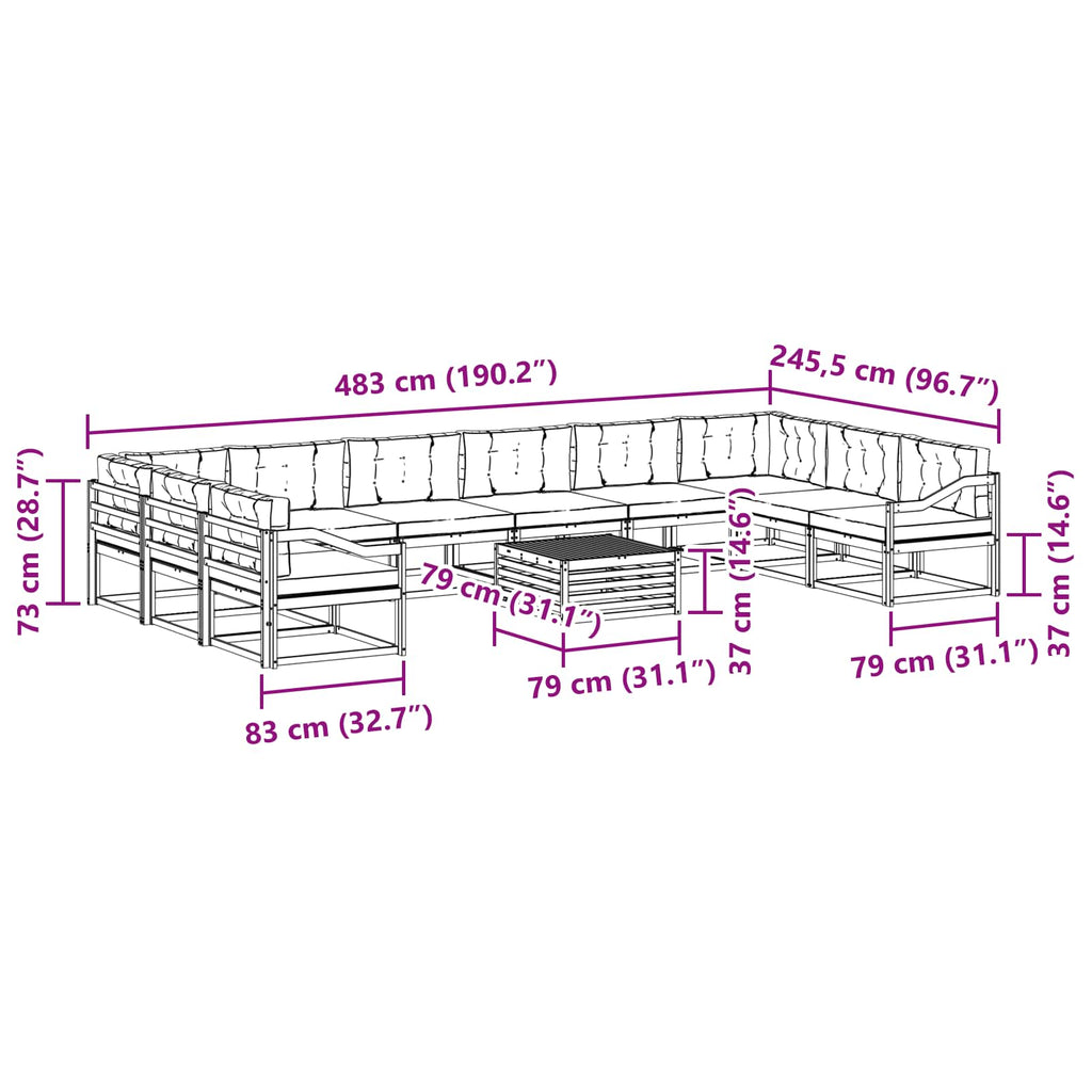 Outdoor-Sofagarnitur mit Kissen 11 pcs Natürlich und Hellgrau