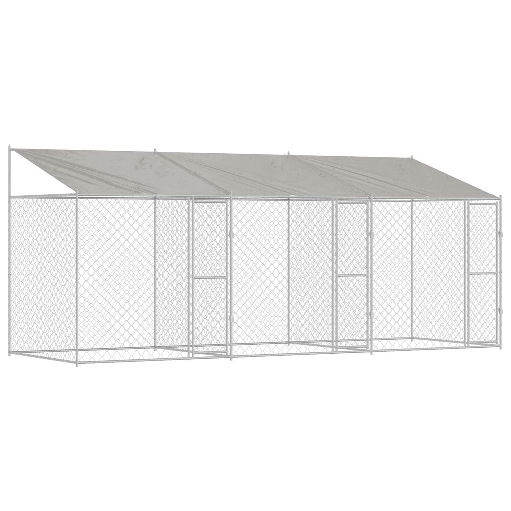 Hundekäfig mit Dach Silber 600 x 200 x 256 cm Stahl und PE