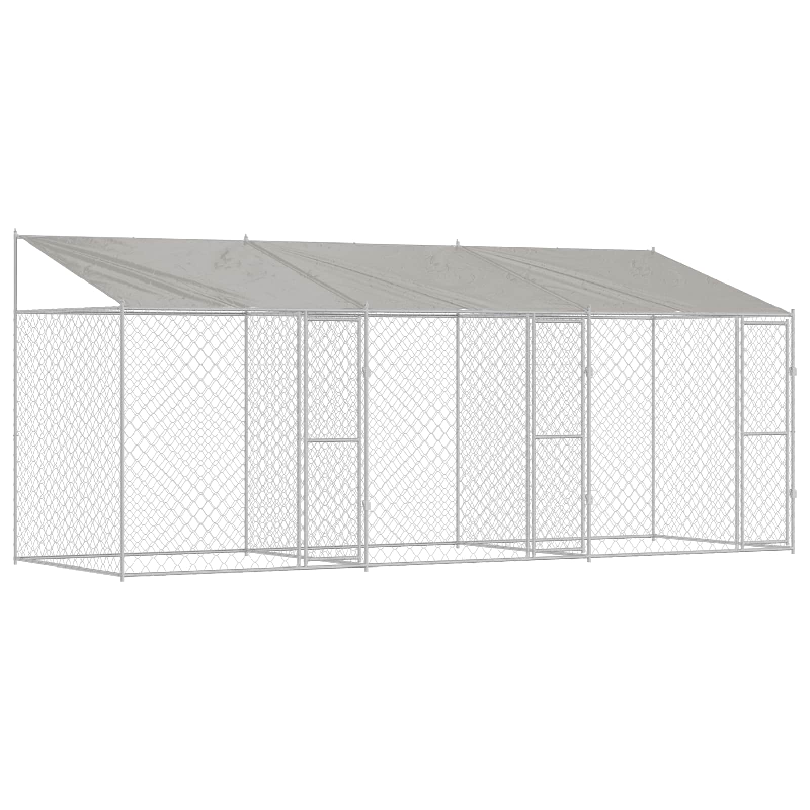 Hundekäfig mit Dach Silber 600 x 200 x 256 cm Stahl und PE