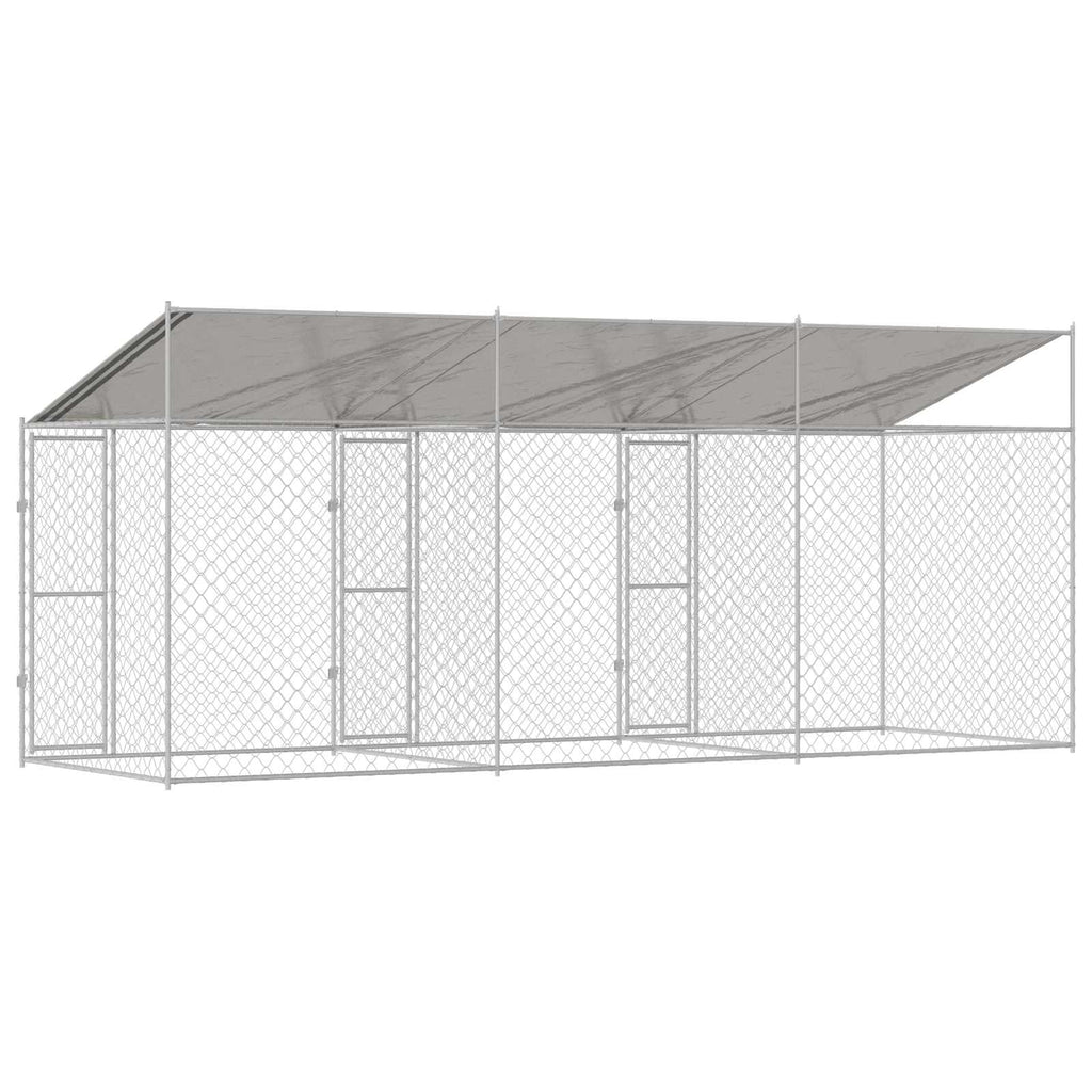 Hundekäfig mit Dach Silber 600 x 200 x 256 cm Stahl und PE