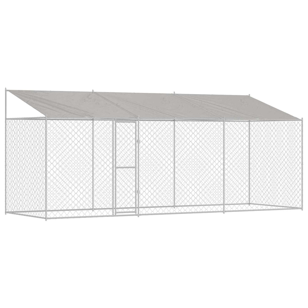Hundekäfig mit Dach Silber 600 x 200 x 256 cm Stahl und PE