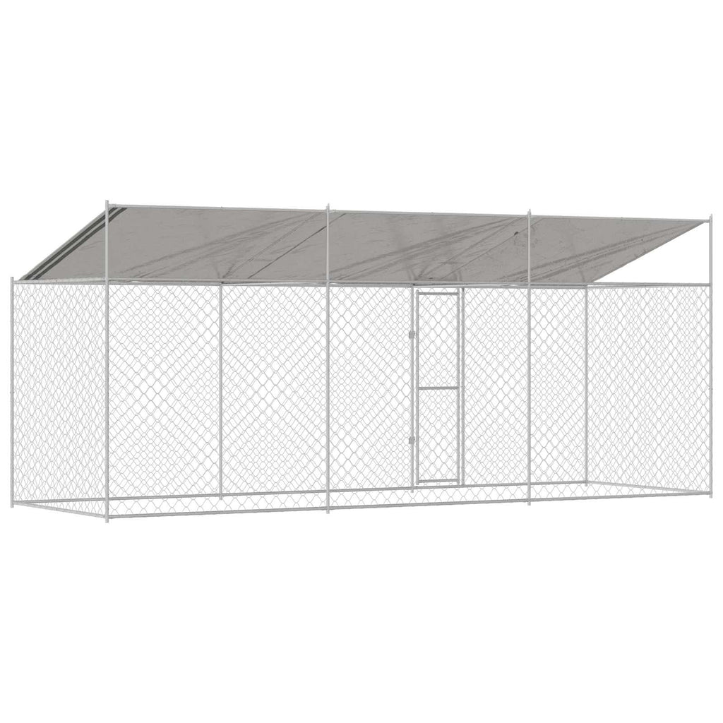 Hundekäfig mit Dach Silber 600 x 200 x 256 cm Stahl und PE
