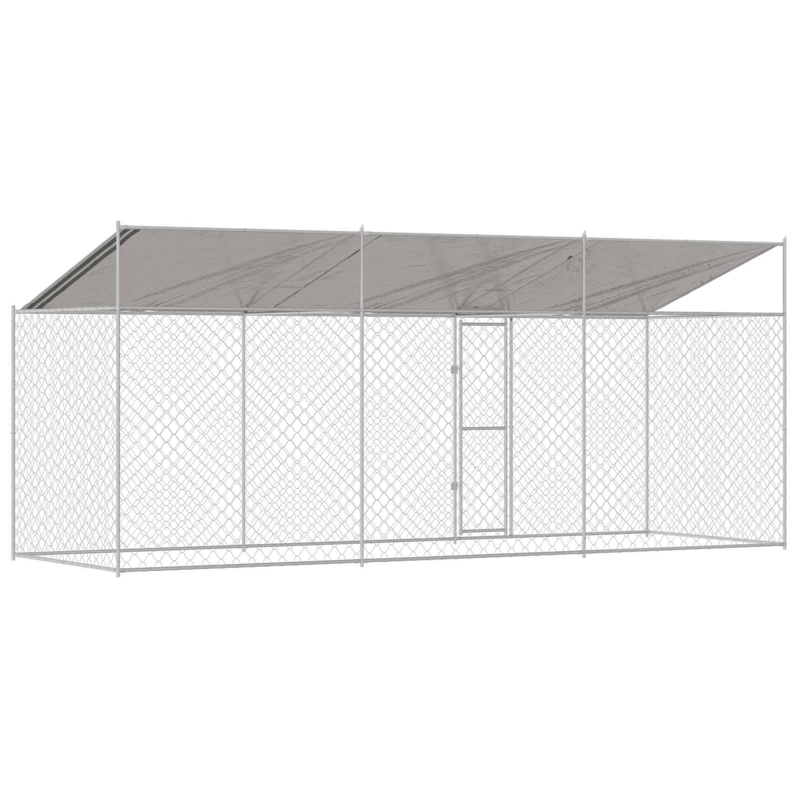 Hundekäfig mit Dach Silber 600 x 200 x 256 cm Stahl und PE