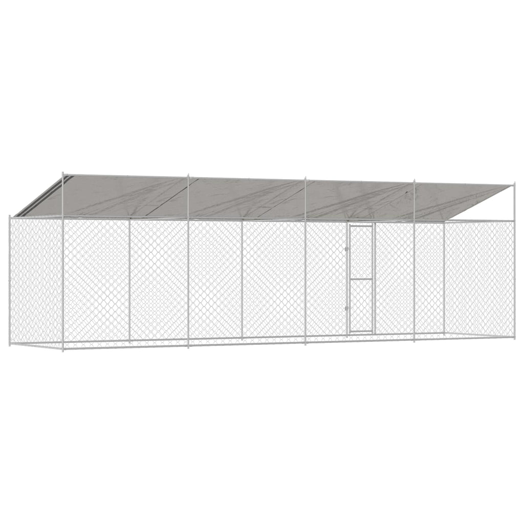 Hundekäfig mit Dach Silber 800 x 200 x 256 cm Stahl und PE