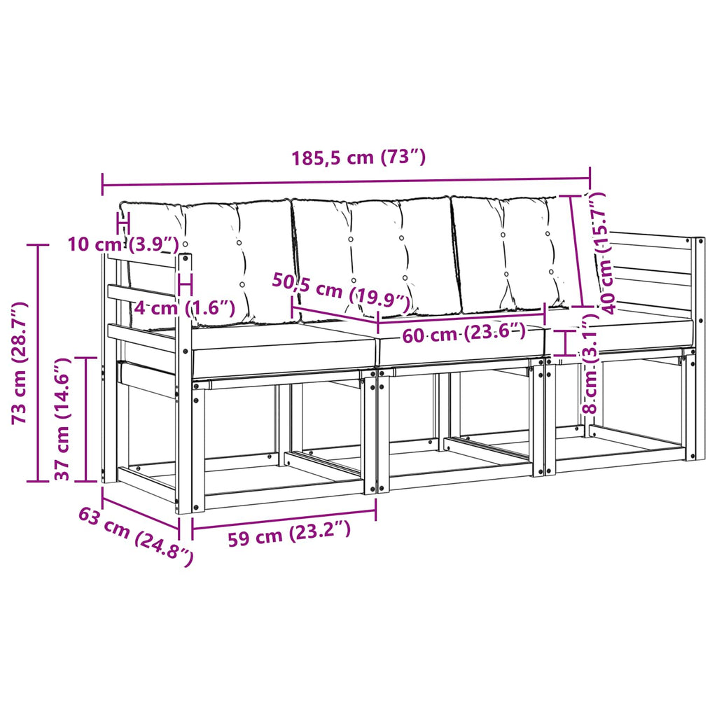 Outdoor-Sofagarnitur mit Kissen 3 pcs Natur und Creme