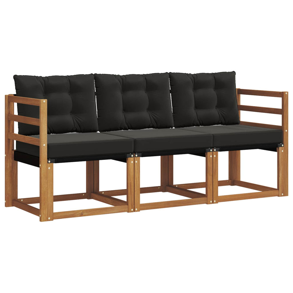Outdoor-Sofagarnitur mit Kissen 3 pcs Natürlich und Schwarz
