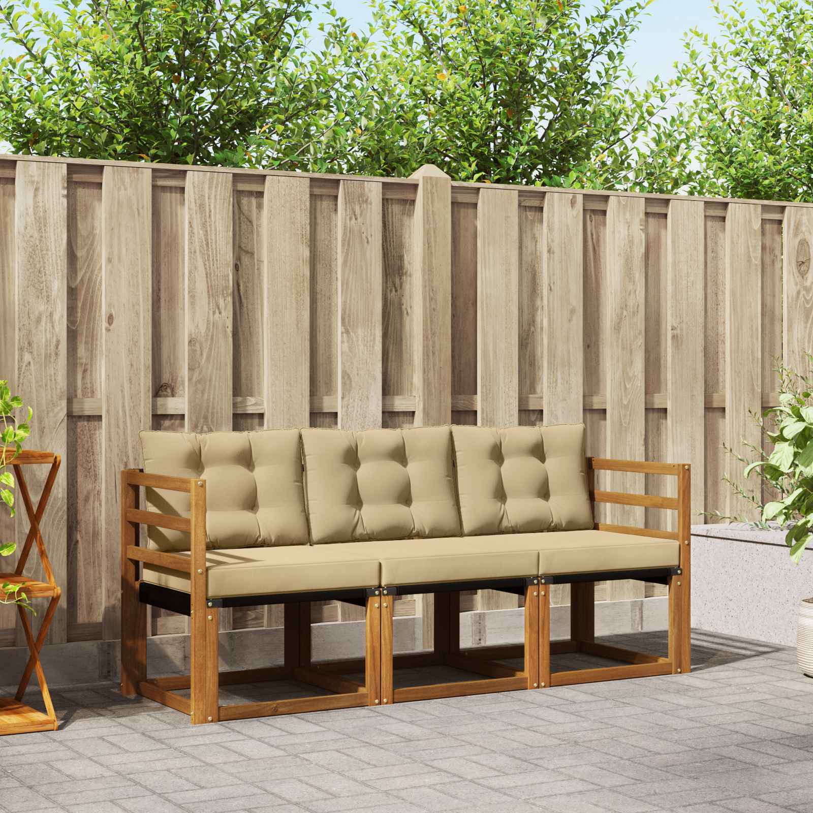 Outdoor-Sofagarnitur mit Kissen 3 pcs Natur und Beige
