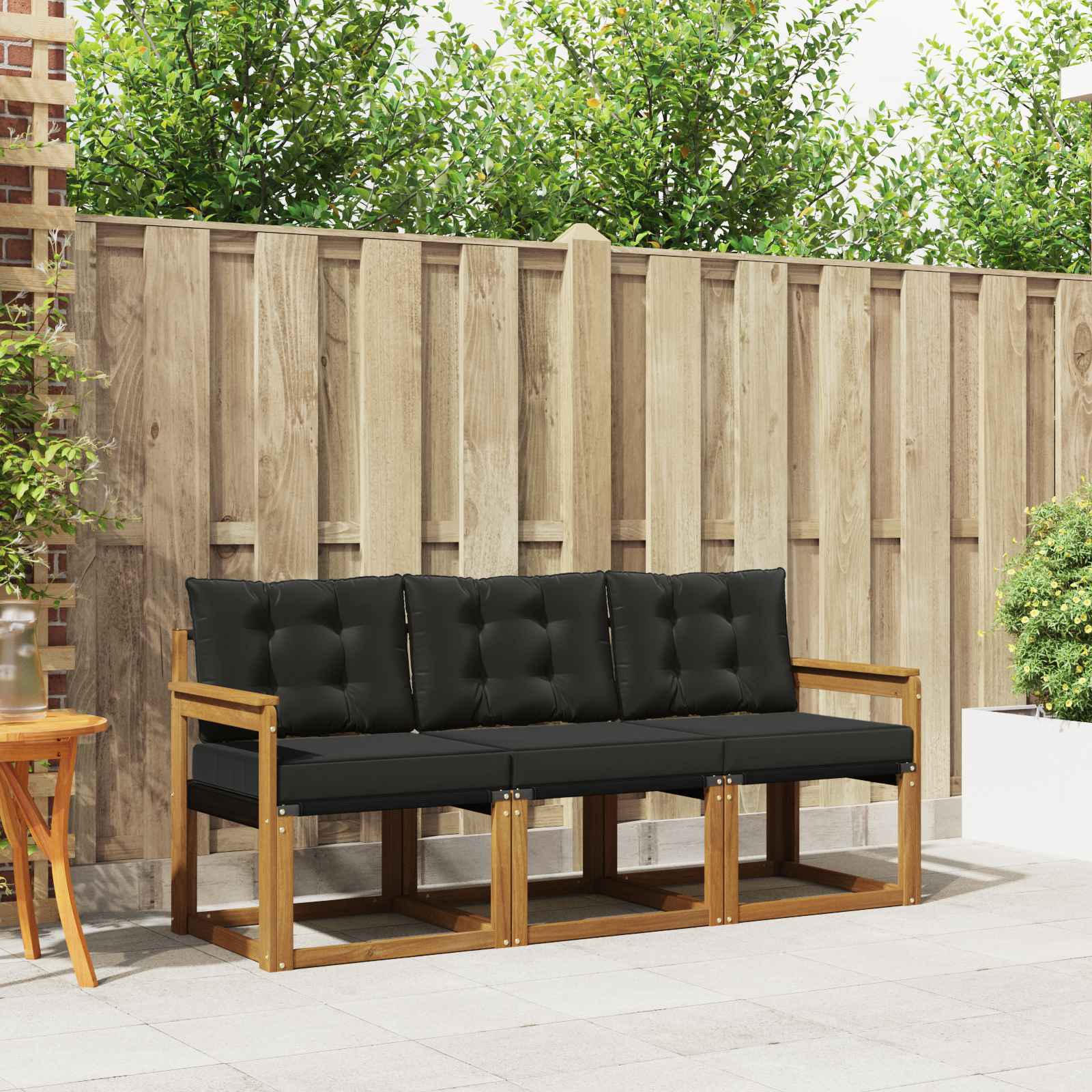 Outdoor-Sofagarnitur mit Kissen 3 pcs Natürlich und Schwarz