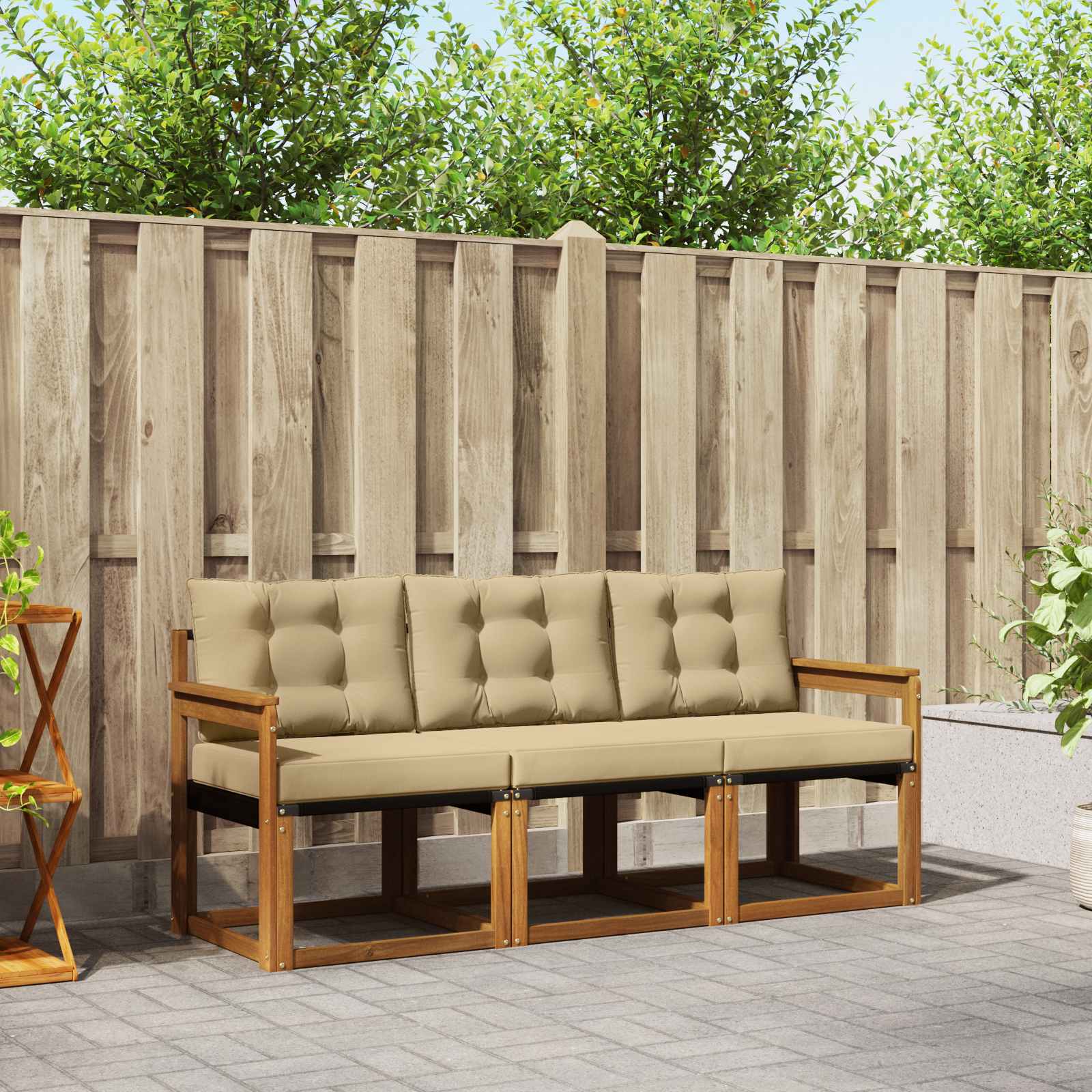 Outdoor-Sofagarnitur mit Kissen 3 pcs Natur und Beige
