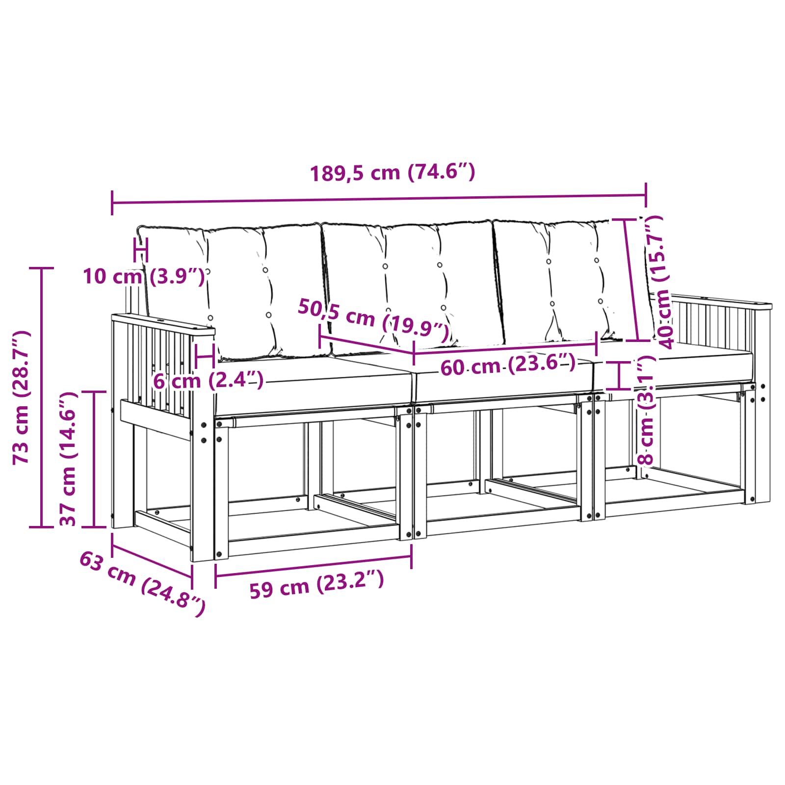 Outdoor-Sofagarnitur mit Kissen 3 pcs Natur und Creme