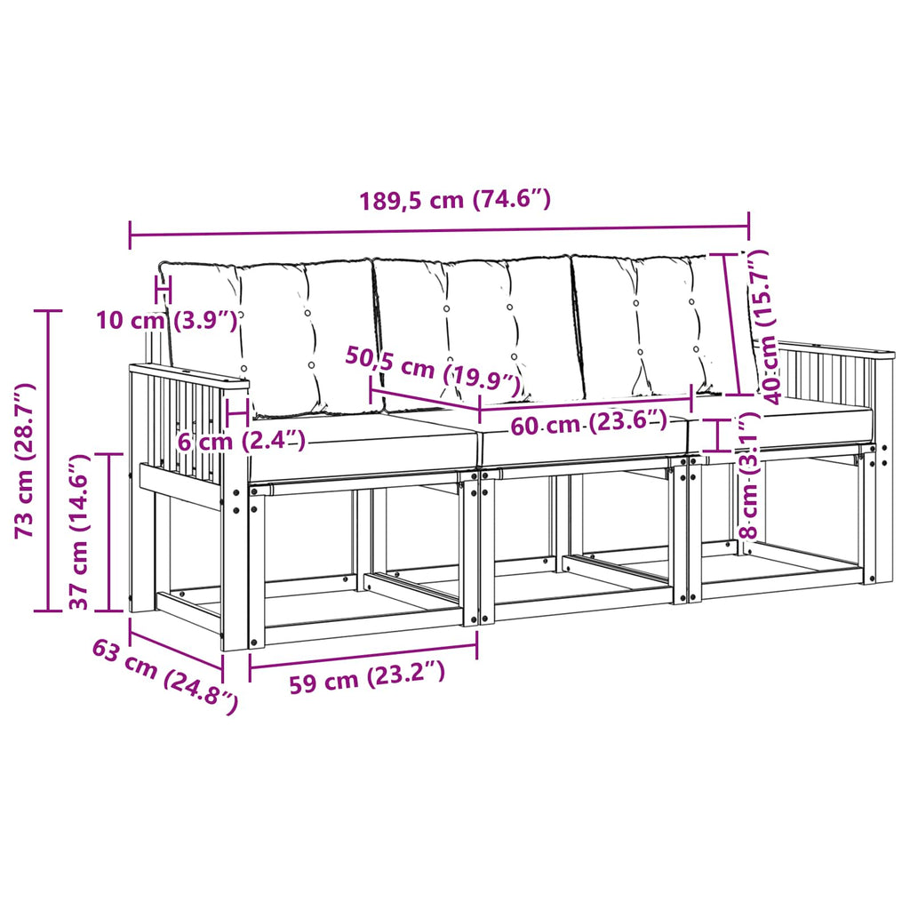 Outdoor-Sofagarnitur mit Kissen 3 pcs Natürlich und Hellgrau