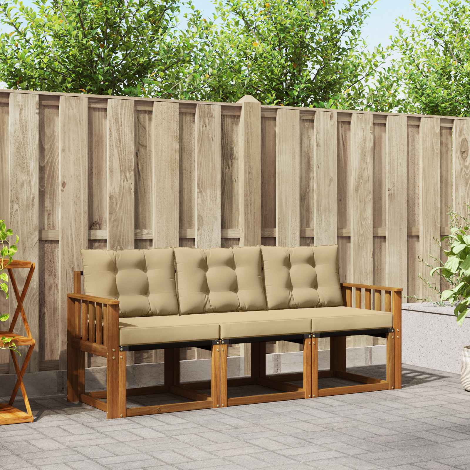 Outdoor-Sofagarnitur mit Kissen 3 pcs Natur und Beige