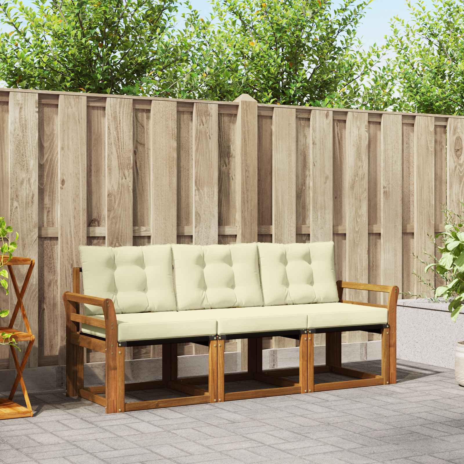 Outdoor-Sofagarnitur mit Kissen 3 pcs Natur und Creme