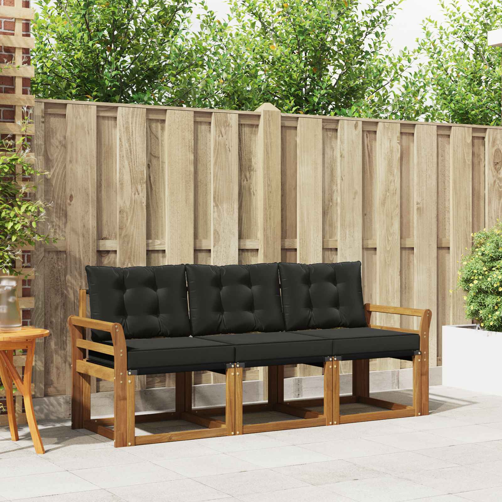 Outdoor-Sofagarnitur mit Kissen 3 pcs Natürlich und Schwarz