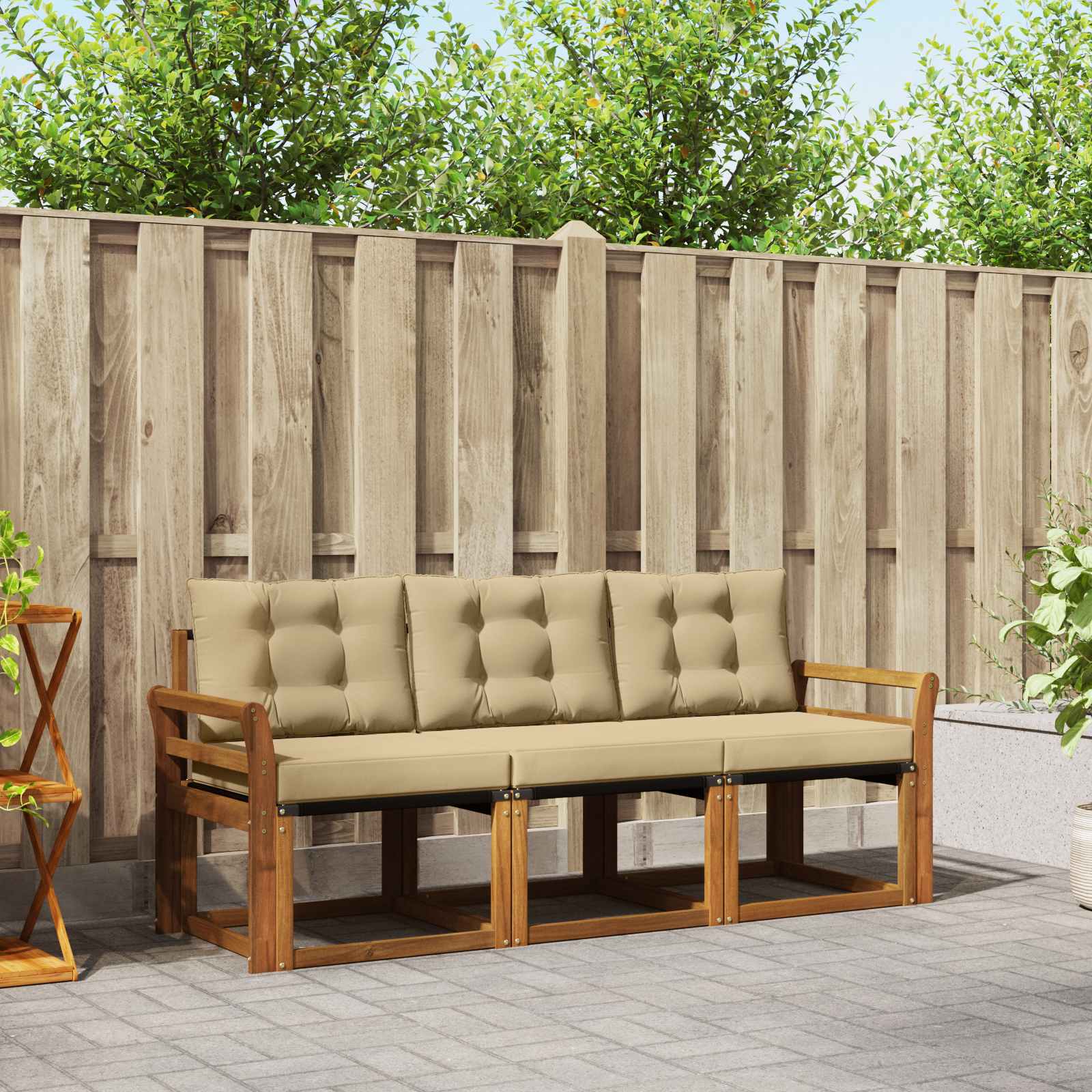 Outdoor-Sofagarnitur mit Kissen 3 pcs Natur und Beige