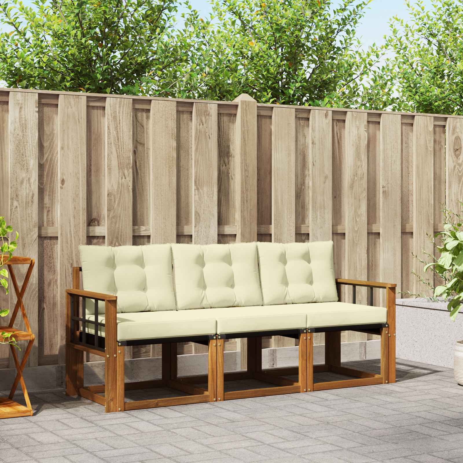 Outdoor-Sofagarnitur mit Kissen 3 pcs Natur und Creme