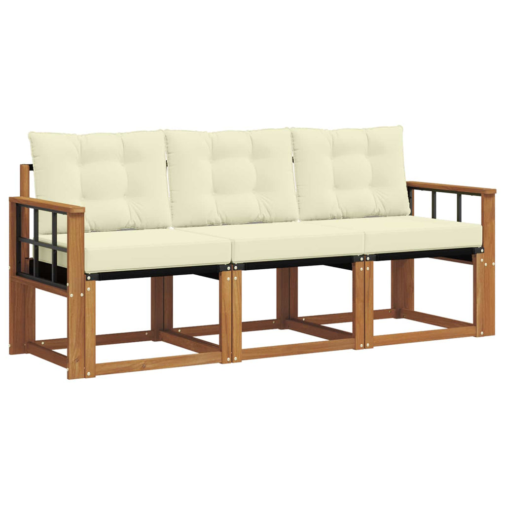 Outdoor-Sofagarnitur mit Kissen 3 pcs Natur und Creme