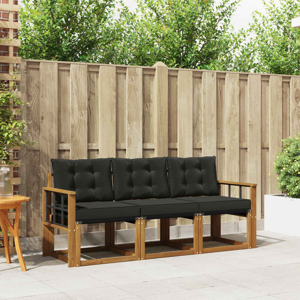Outdoor-Sofagarnitur mit Kissen 3 pcs Natürlich und Schwarz