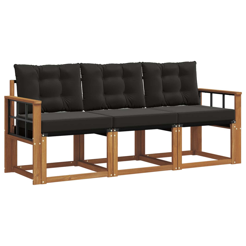 Outdoor-Sofagarnitur mit Kissen 3 pcs Natürlich und Schwarz