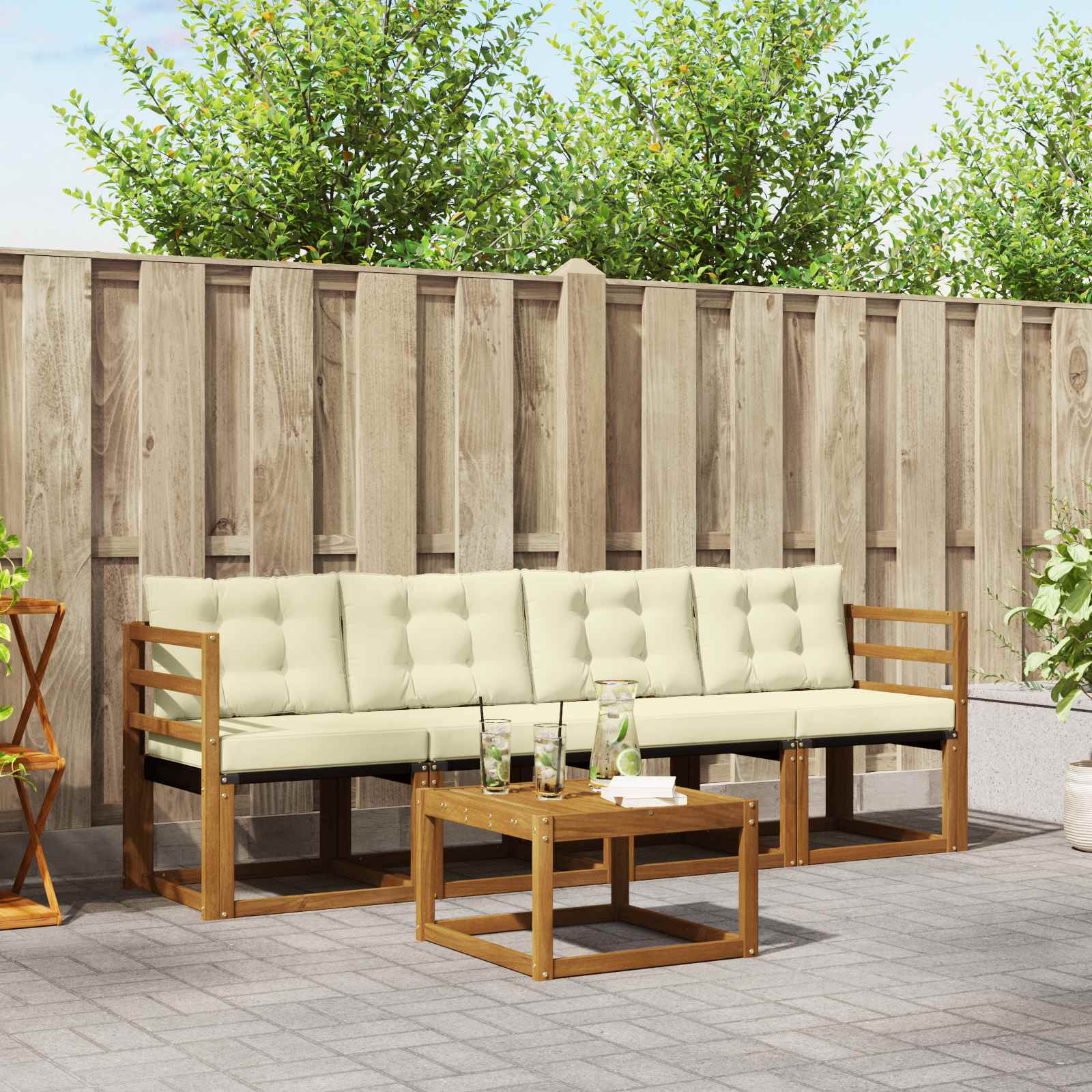 Outdoor-Sofagarnitur mit Kissen 5 pcs Natur und Creme