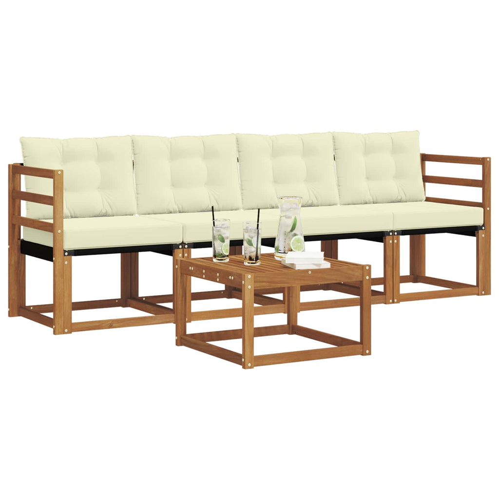 Outdoor-Sofagarnitur mit Kissen 5 pcs Natur und Creme