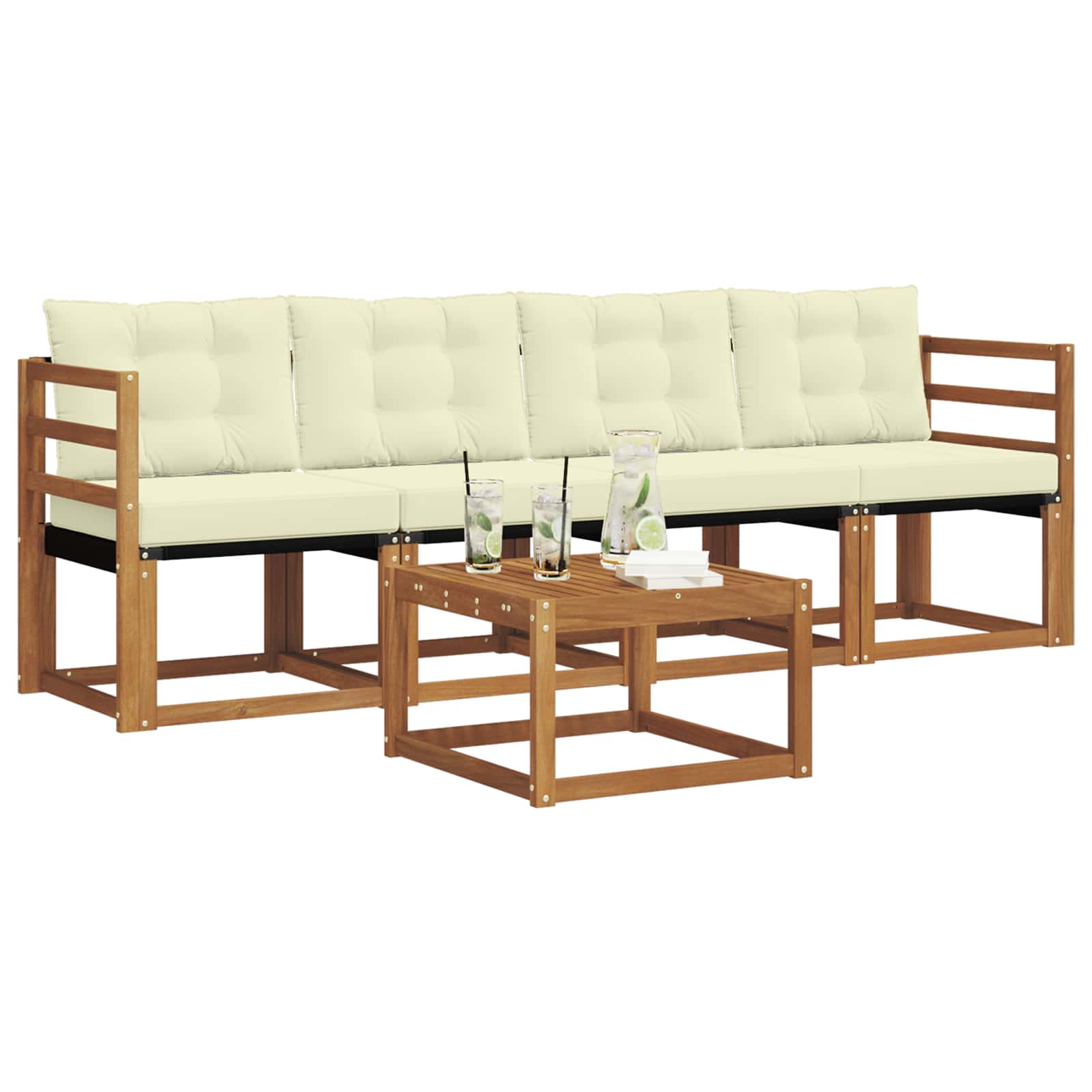 Outdoor-Sofagarnitur mit Kissen 5 pcs Natur und Creme