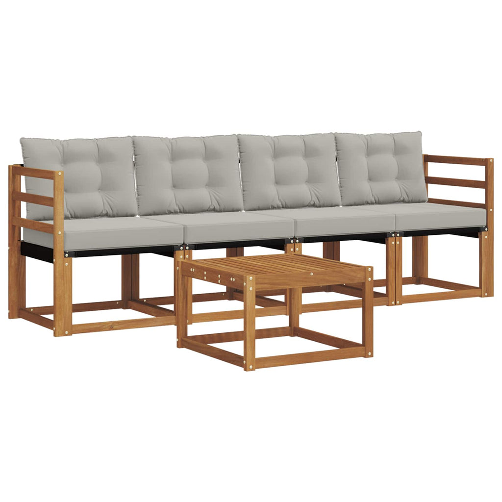Outdoor-Sofagarnitur mit Kissen 5 pcs Natürlich und Hellgrau
