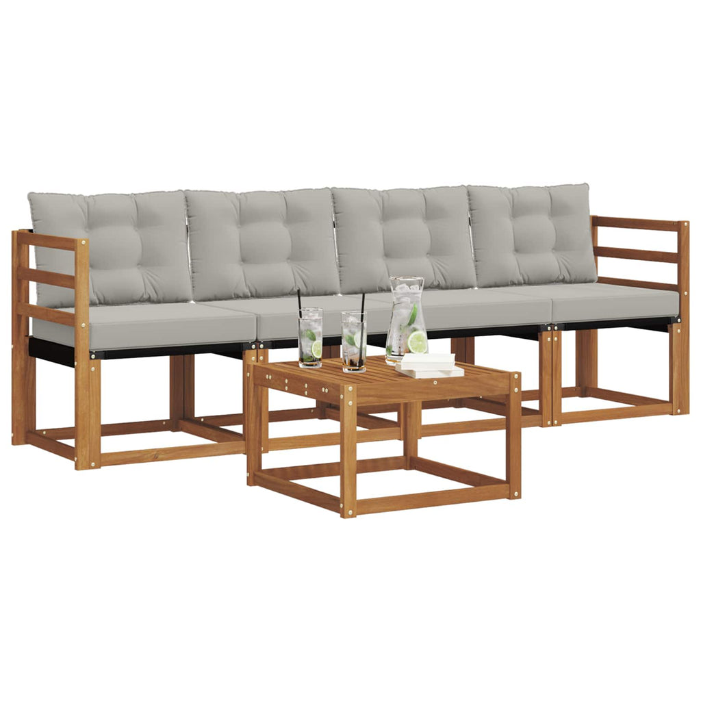 Outdoor-Sofagarnitur mit Kissen 5 pcs Natürlich und Hellgrau