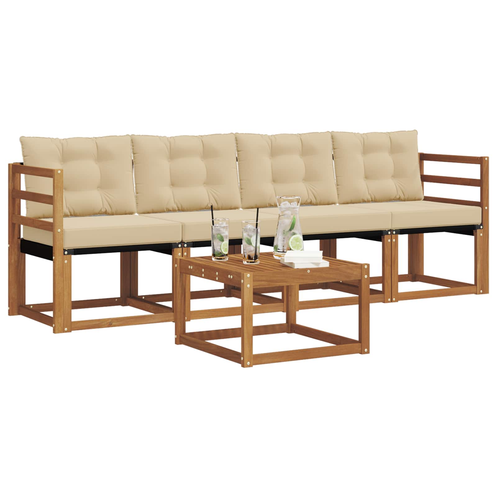 Outdoor-Sofagarnitur mit Kissen 5 pcs Natur und Beige