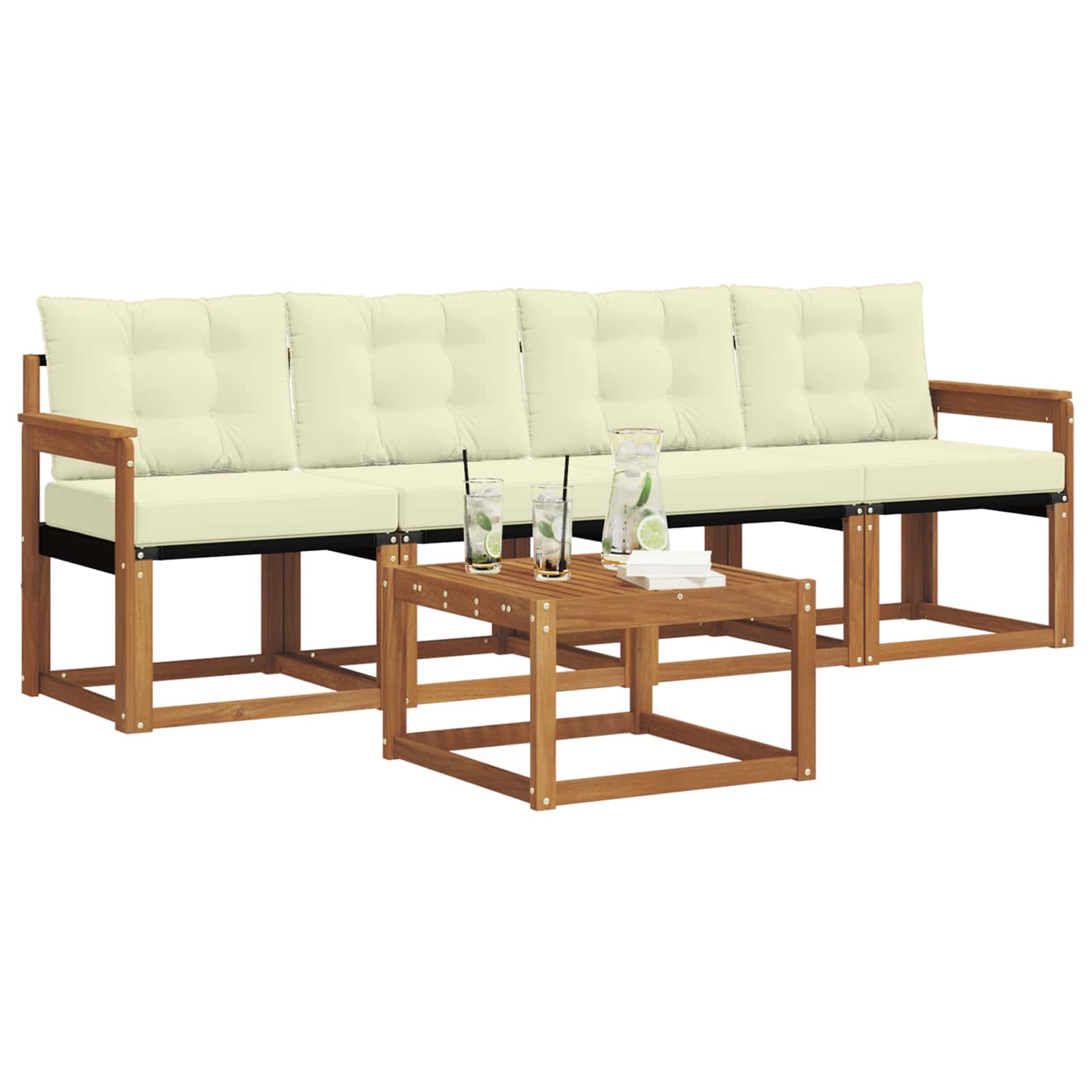 Outdoor-Sofagarnitur mit Kissen 5 pcs Natur und Creme