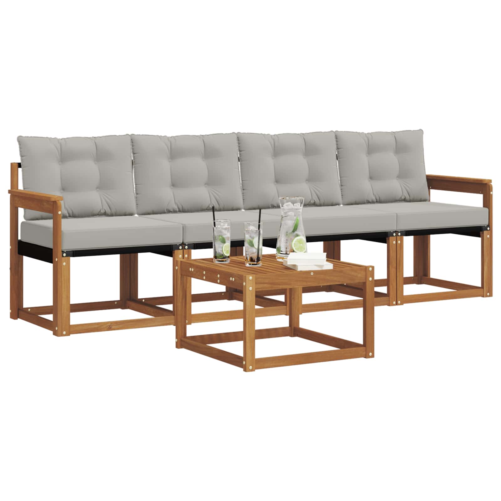 Outdoor-Sofagarnitur mit Kissen 5 pcs Natürlich und Hellgrau