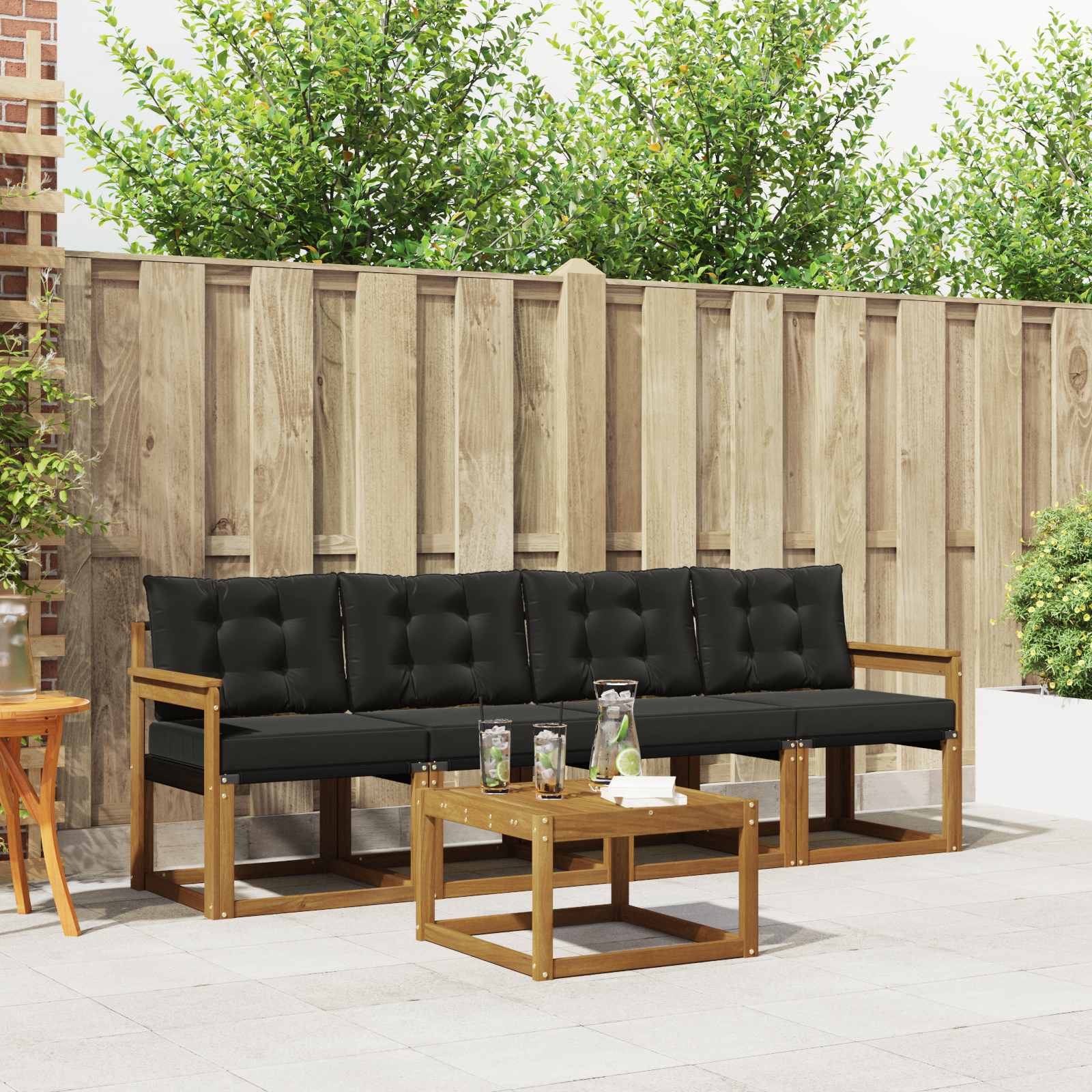 Outdoor-Sofagarnitur mit Kissen 5 pcs Natürlich und Schwarz