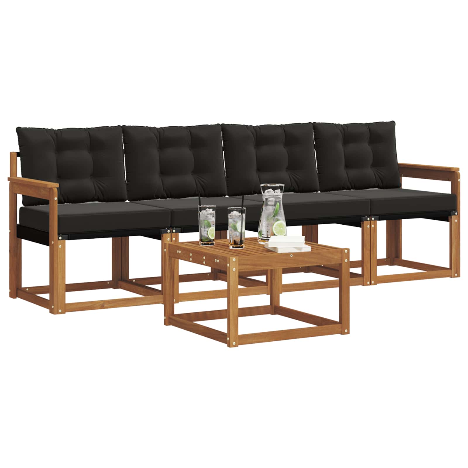 Outdoor-Sofagarnitur mit Kissen 5 pcs Natürlich und Schwarz